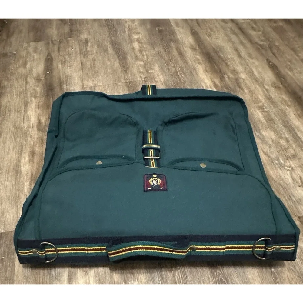 VTG Polo Ralph Lauren Green Hanging Garnet Bag Brown Stripe Logo 90s Canvas